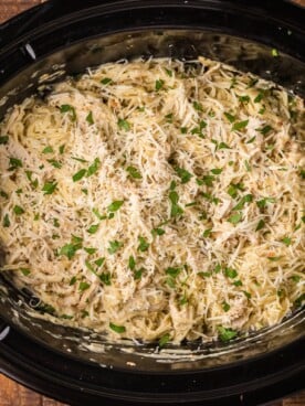done cooking angel chicken with parmesan and parsley.