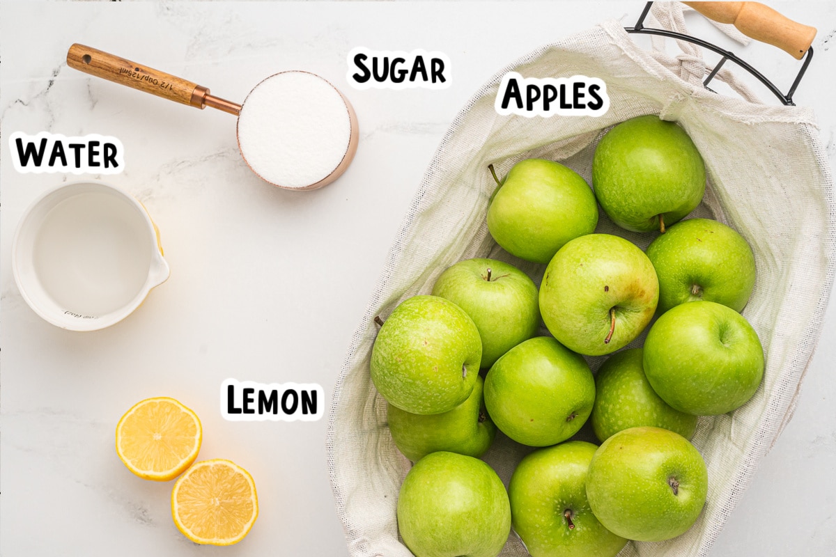 ingredients for applesauce on a table.