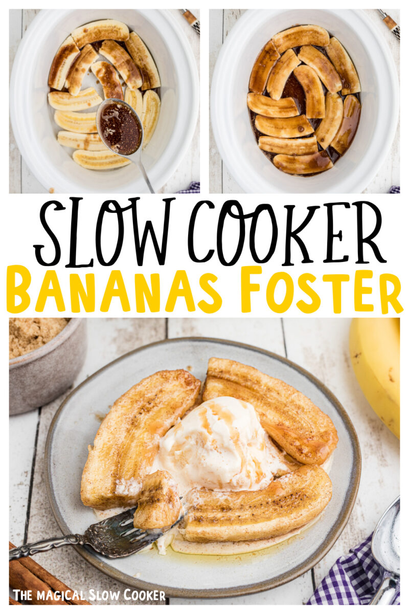 collage of bananas foster images with text overlay for pinterest