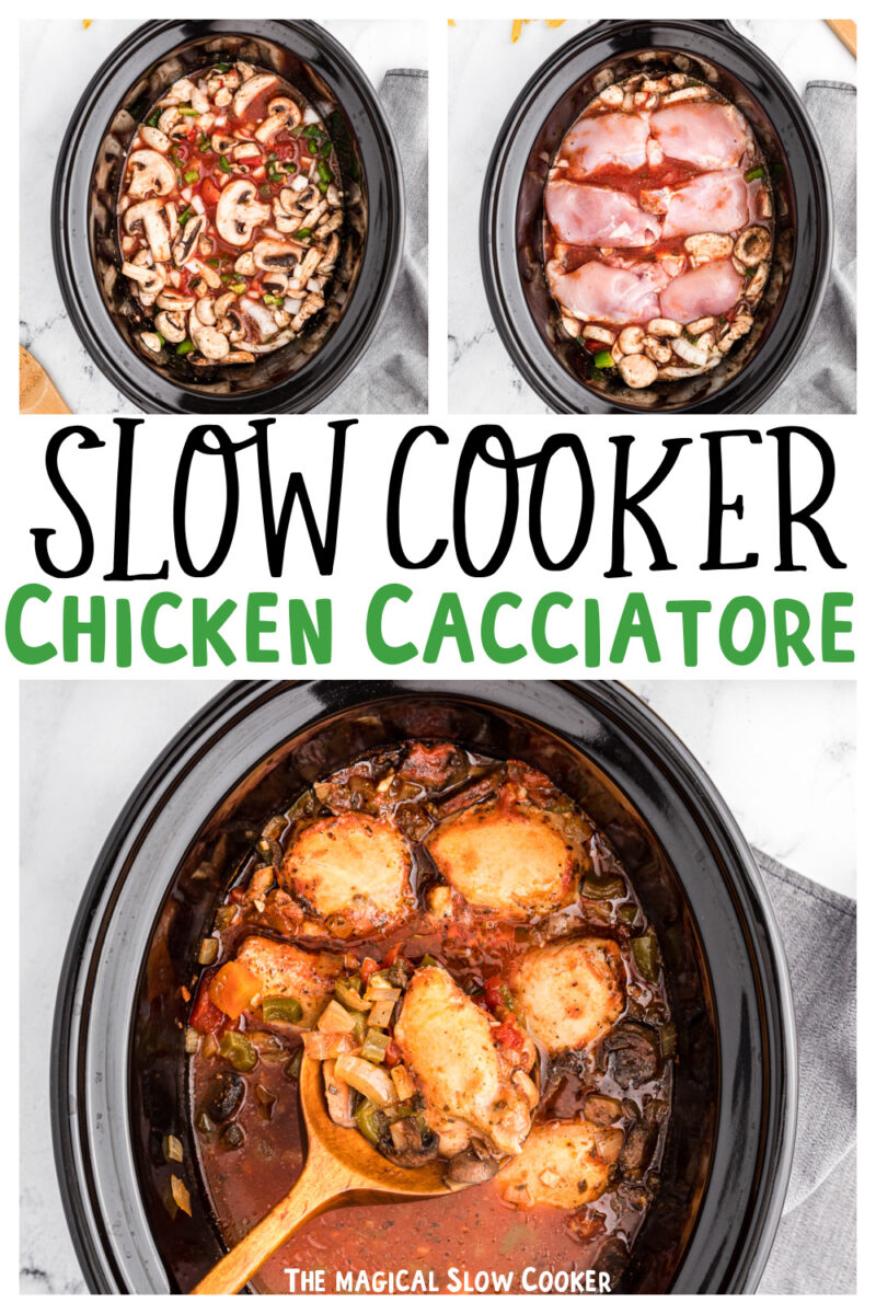 Collage of chicken cacciatore images with text overlay for pinterest.