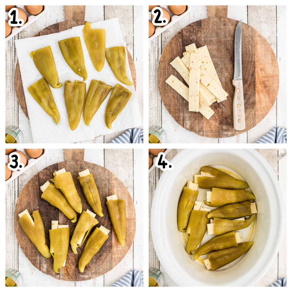 how to stuff chile peppers with cheese and put in slow cooker collage.