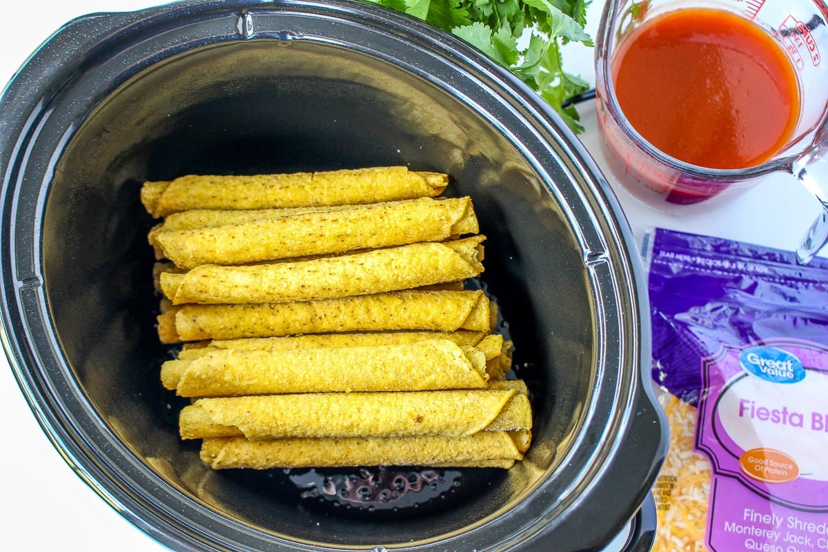 frozen taquitos in a slow cooker.