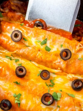 lazy enchiladas in slow cooker with olives.