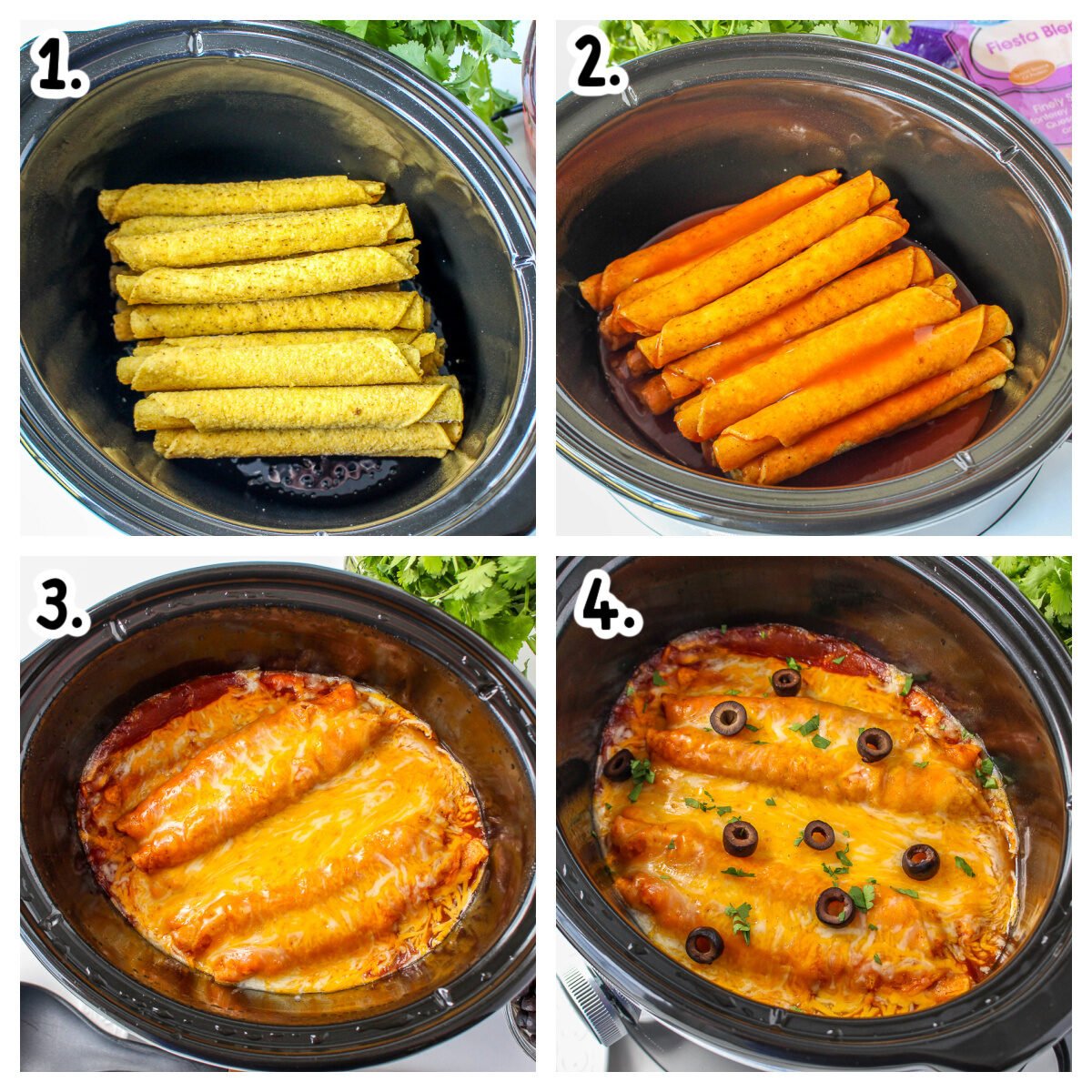 how to assemble lazy enchiladas with red sauce in slow cooker.