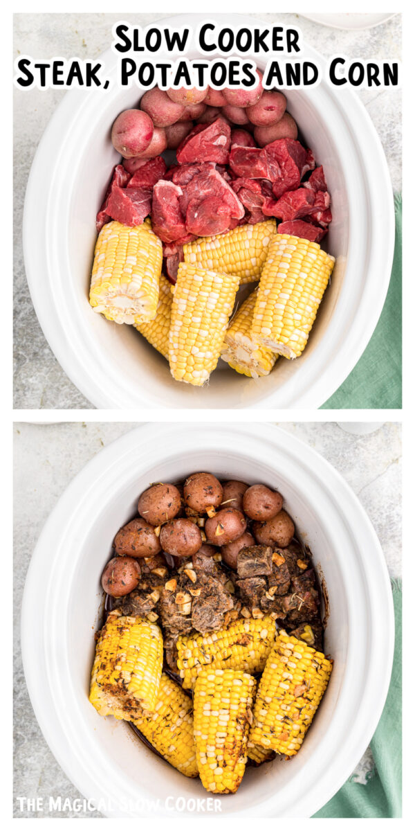 long image of steak, potatoes and corn for pinterest.