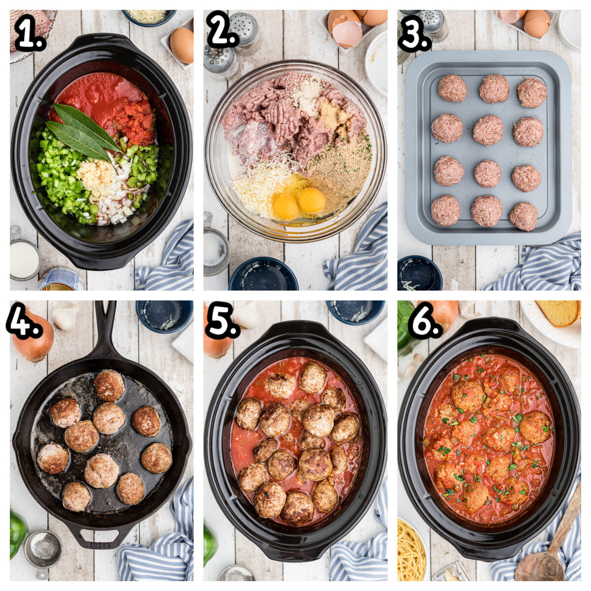 collage about how to make meatballs in slow cooker with tomato sauce.