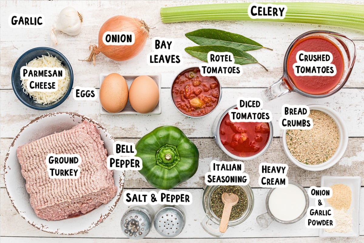 Ingredients for turkey meatballs on a table.