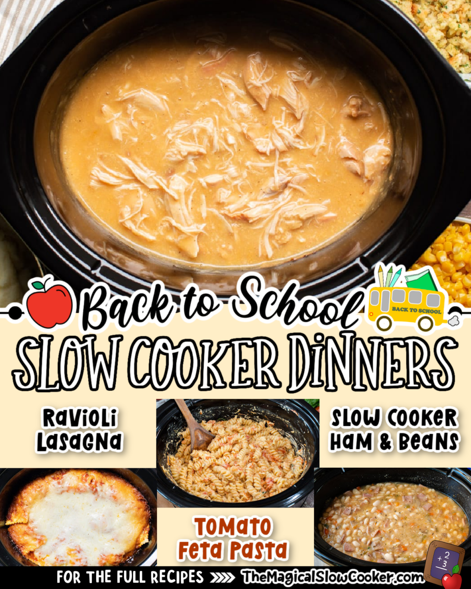 Images of back to school dinners with text overlay of what the ingredients are.