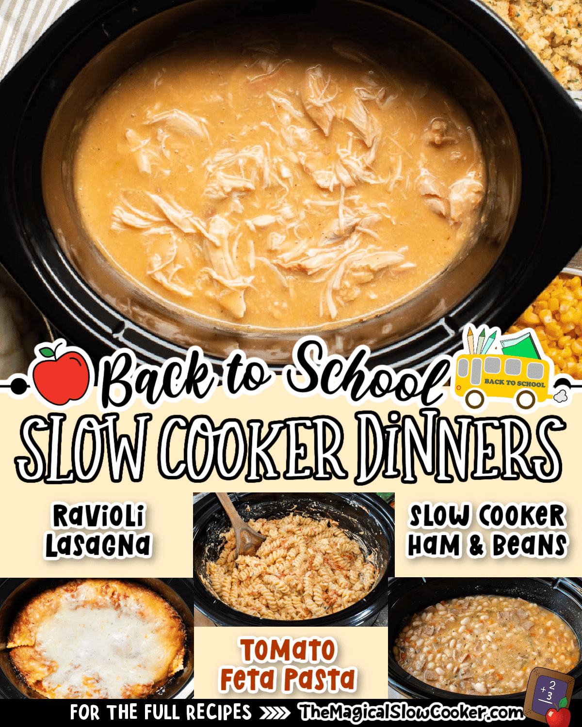 Images of back to school dinners with text overlay of what the ingredients are.