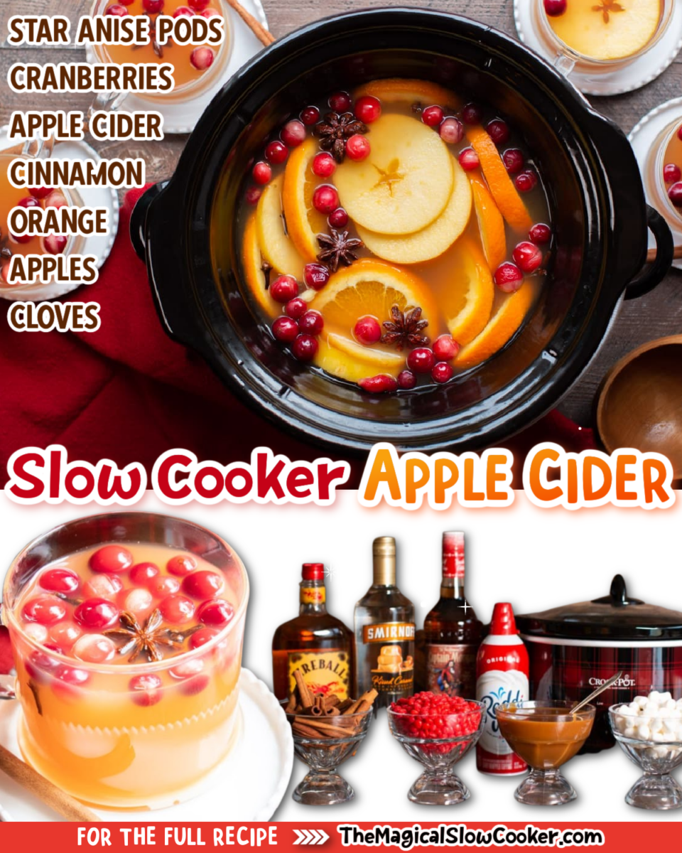 Images of apple cider with text overlay of what the ingredients are.