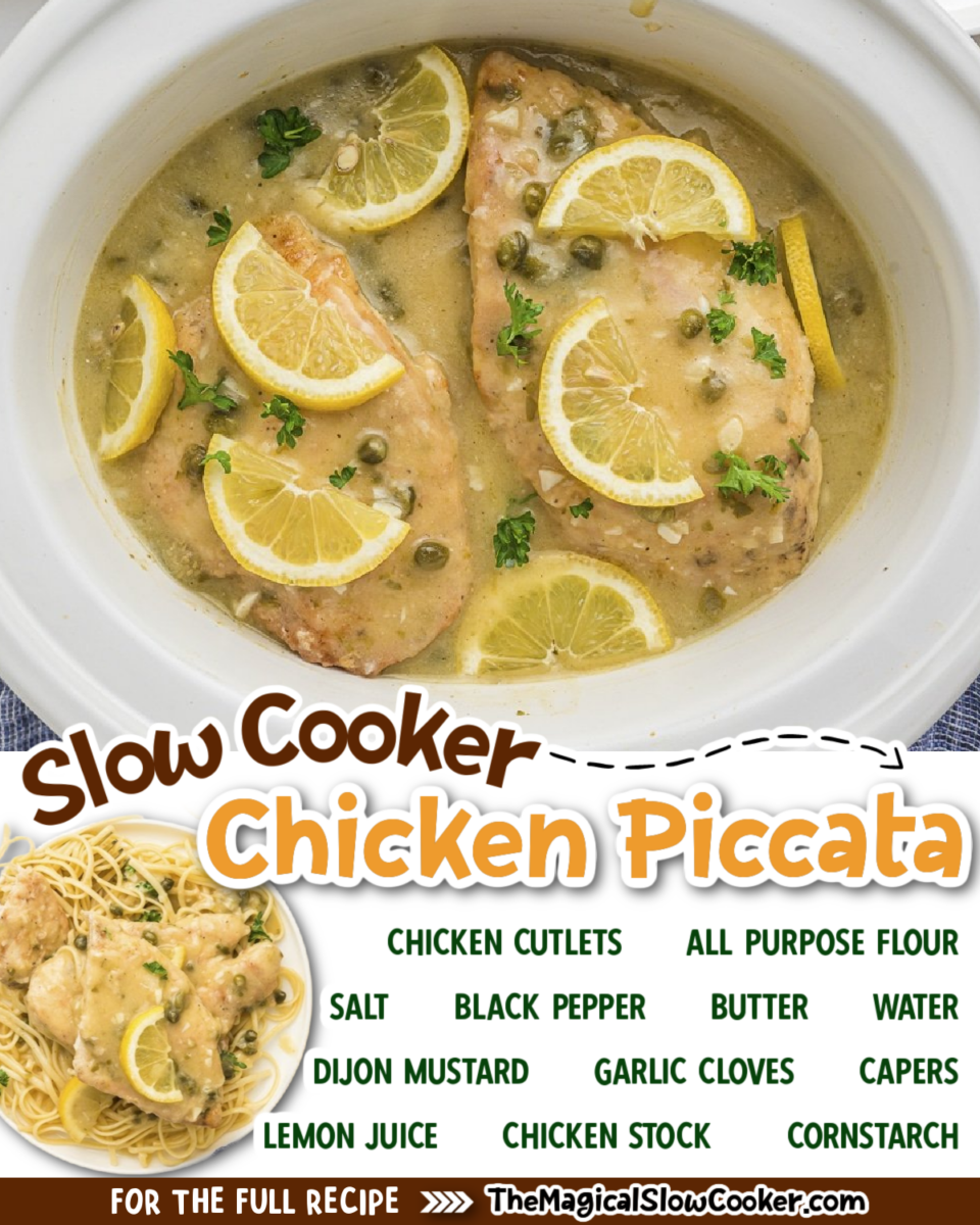 Collage of chicken piccata images with text for pinterest or facebook.
