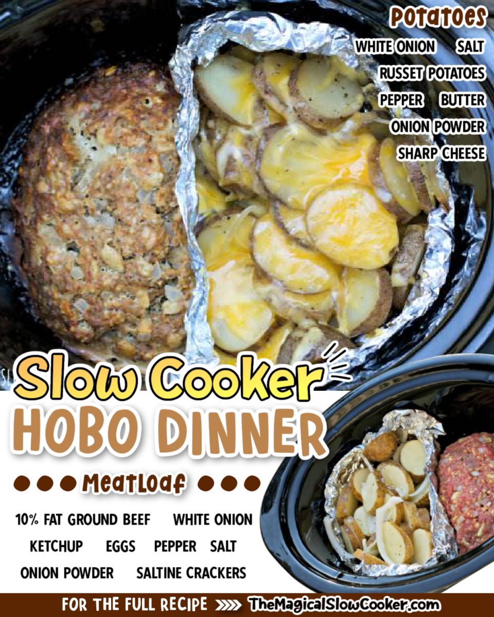 Images of hobo dinner with text overlay of what the ingredients are.