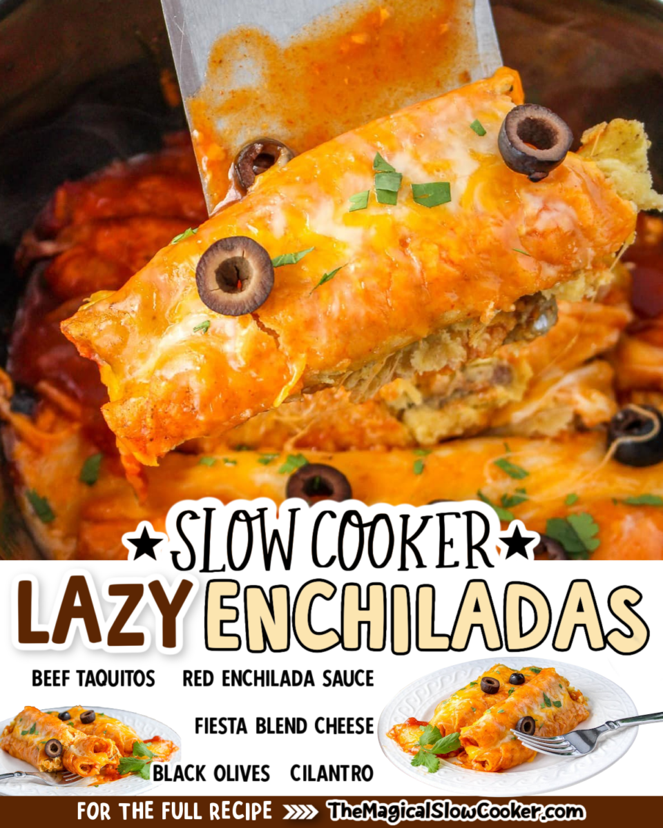 Images of lazy enchiladas with text overlay of what the ingredients are.