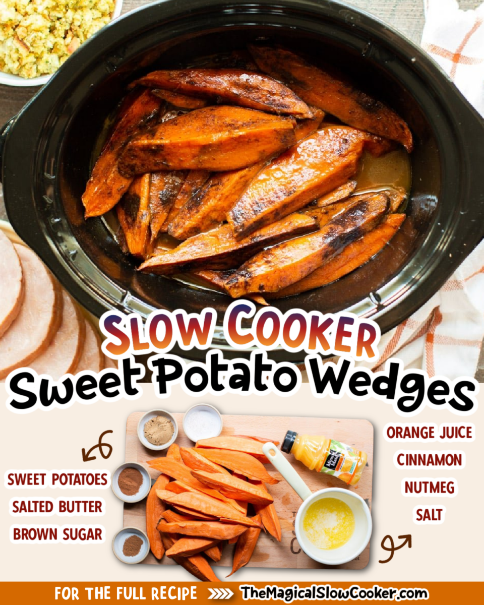 Images of sweet potato wedges with text overlay of what the ingredients are.