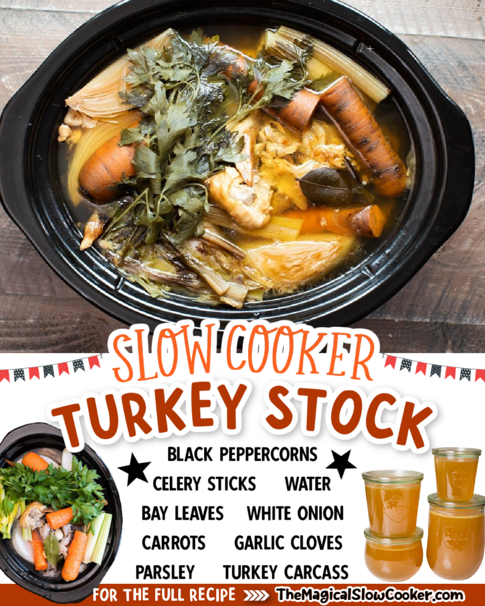 Images of turkey stock with text overlay of what the ingredients are.