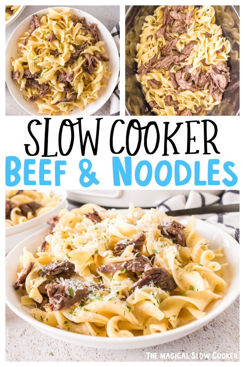 collage of beef and noodles with text overlay for pinterest.