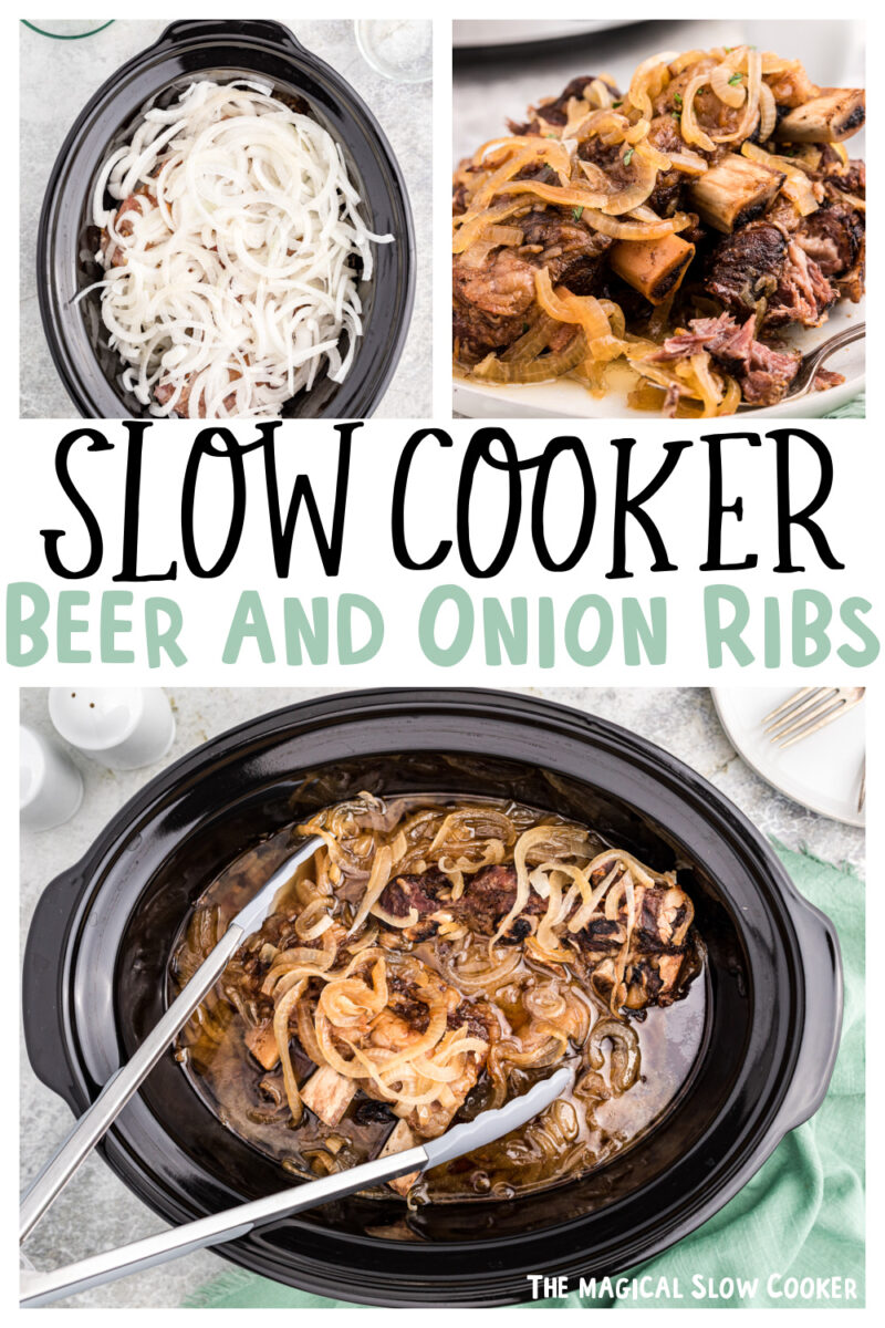 collage of beer and onion ribs with text for pinterest.
