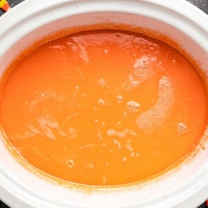 overhead shot of candy corn hot chocolate, cooked.