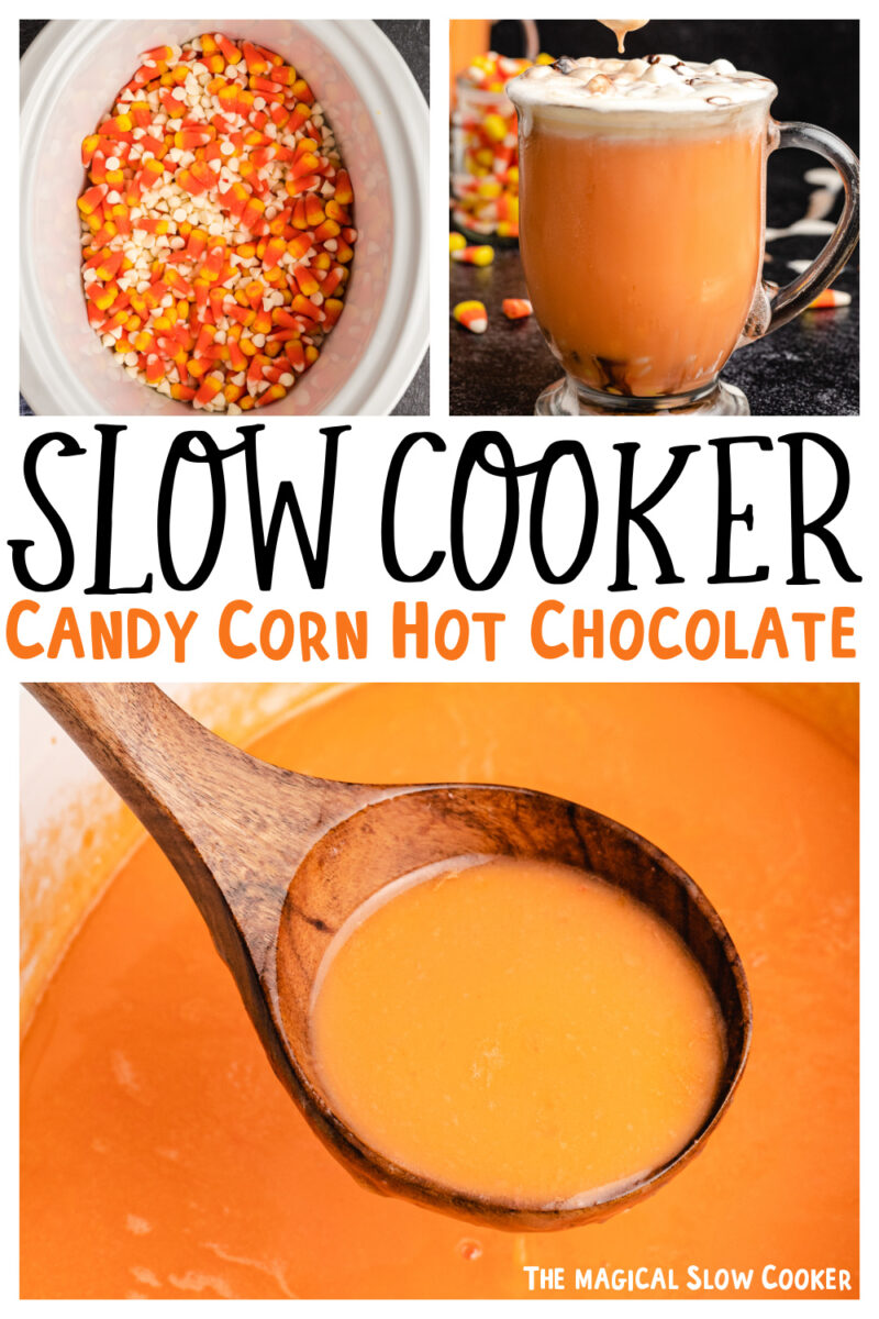collage of candy corn hot chocolate images with text overlay for pinterest.
