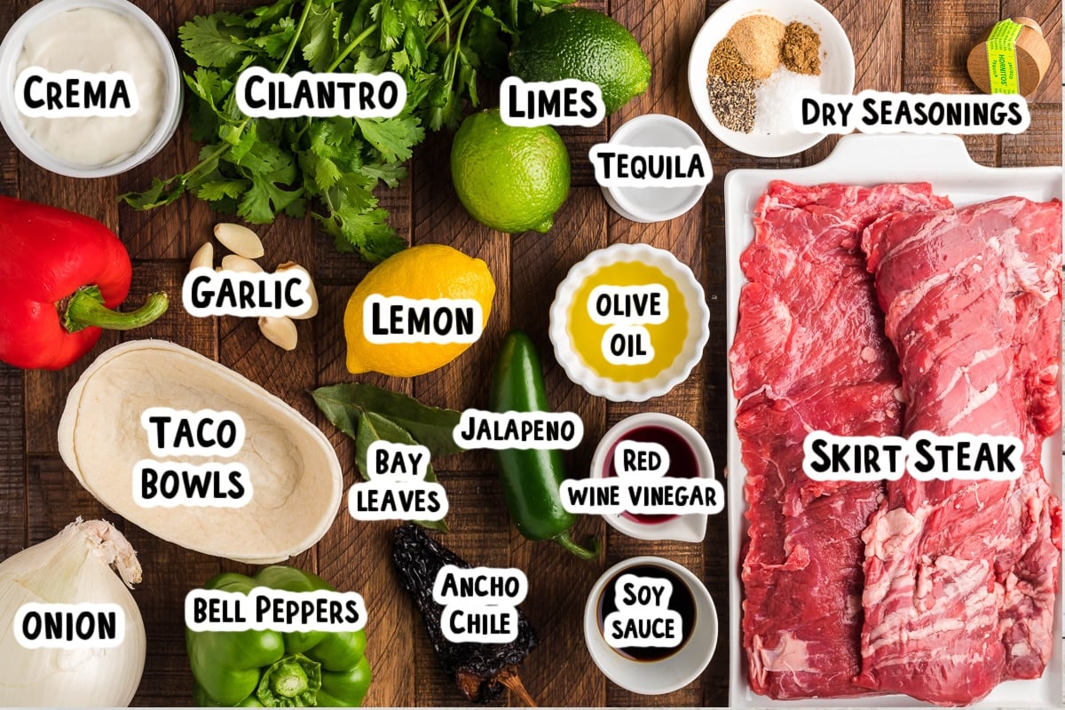 ingredient for carne asada on a table.