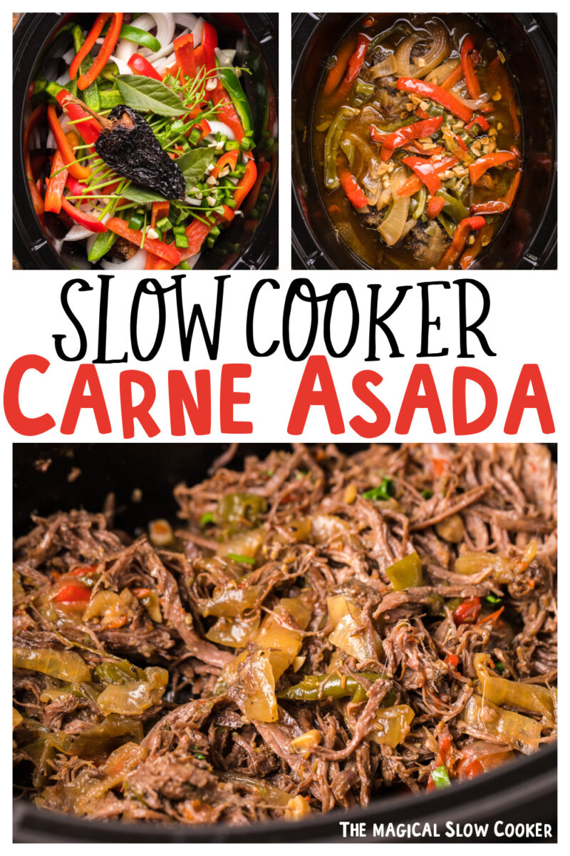 collage of carne asada with text overlay for pinterest.