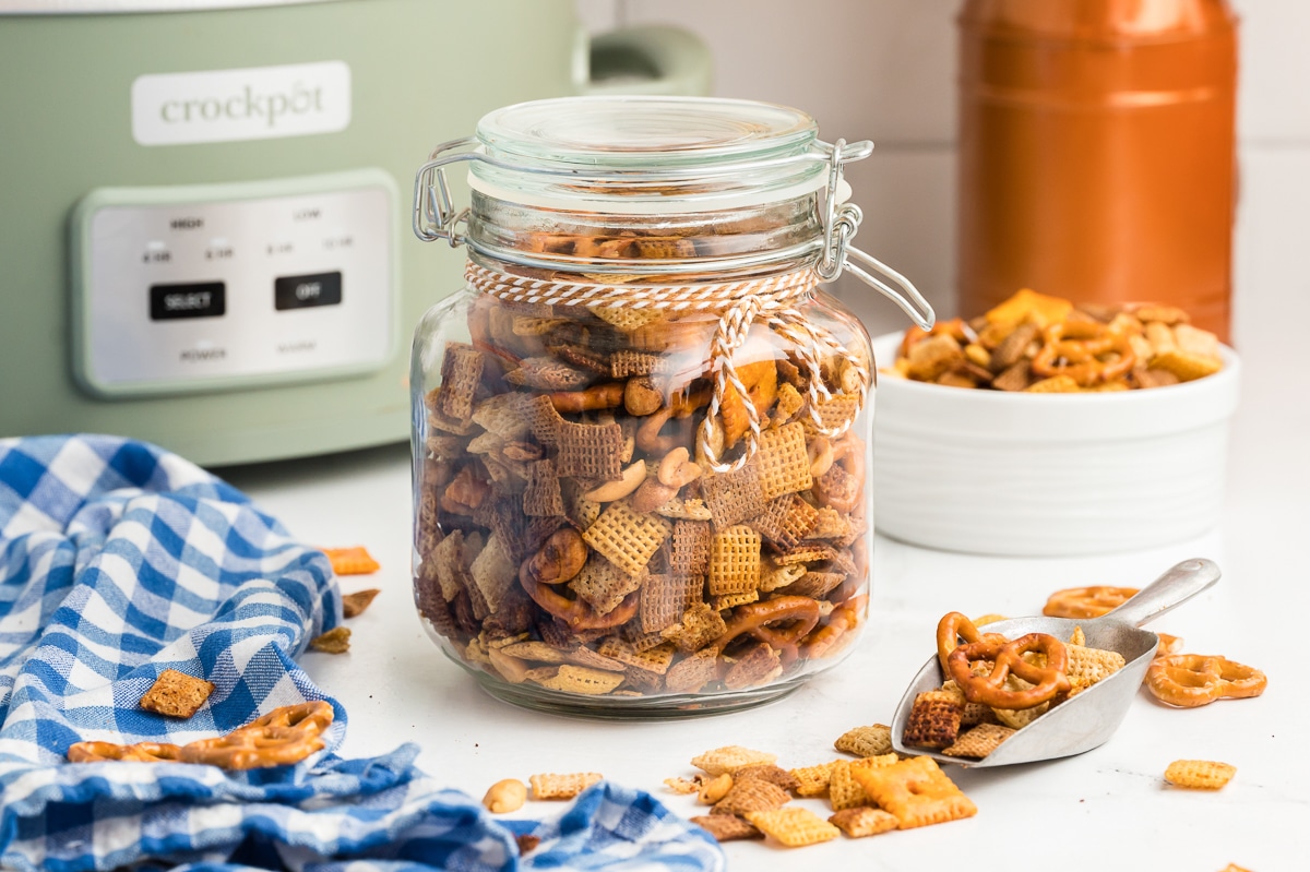Chex mix in a jar.
