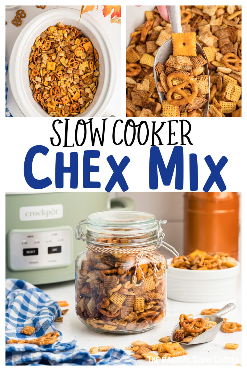collage of chex mix images with text overlay for pinterest.