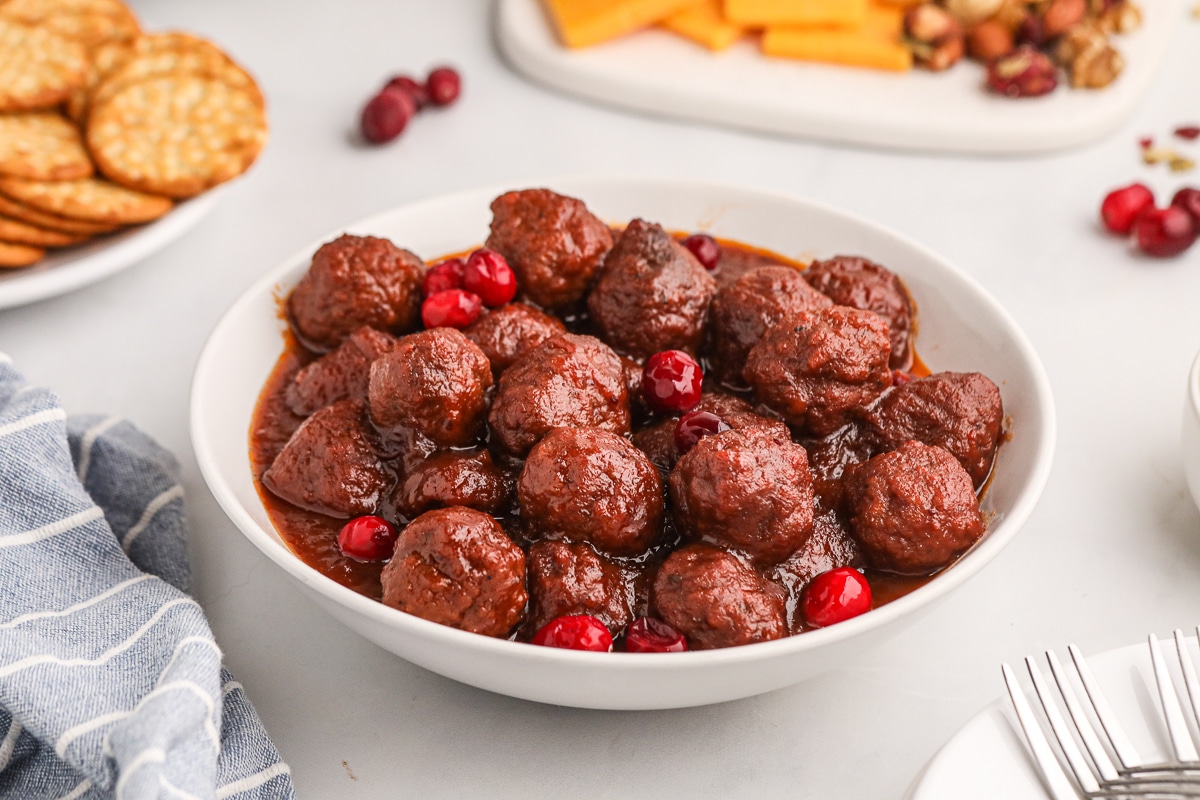 cranberry meatballs in a bowl.