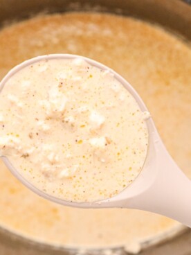 close up of cream of crab soup.