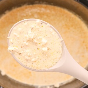 close up of cream of crab soup.