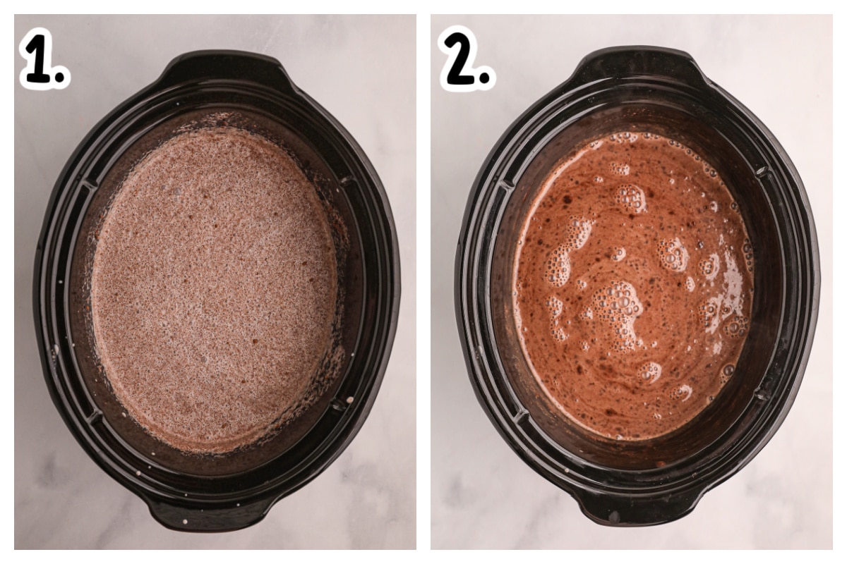 2 images about how to make hot chocolate in a slow cooker.