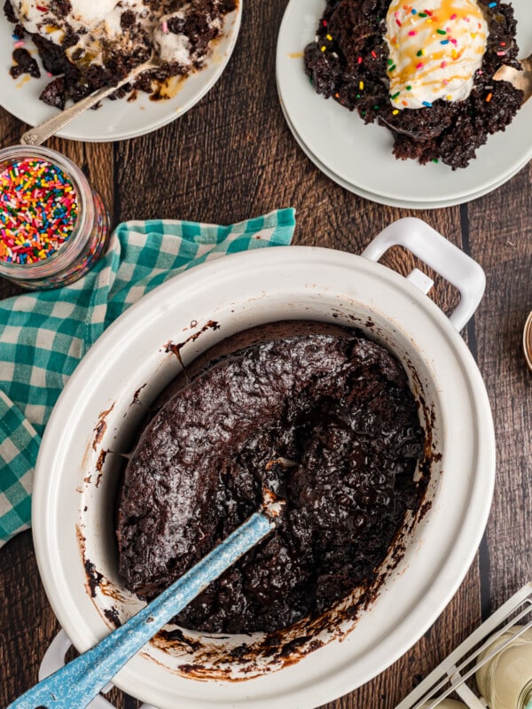 overhead shot of hot fudge cake.