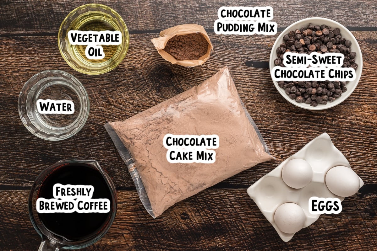 Ingredients for hot fudge cake on a table.