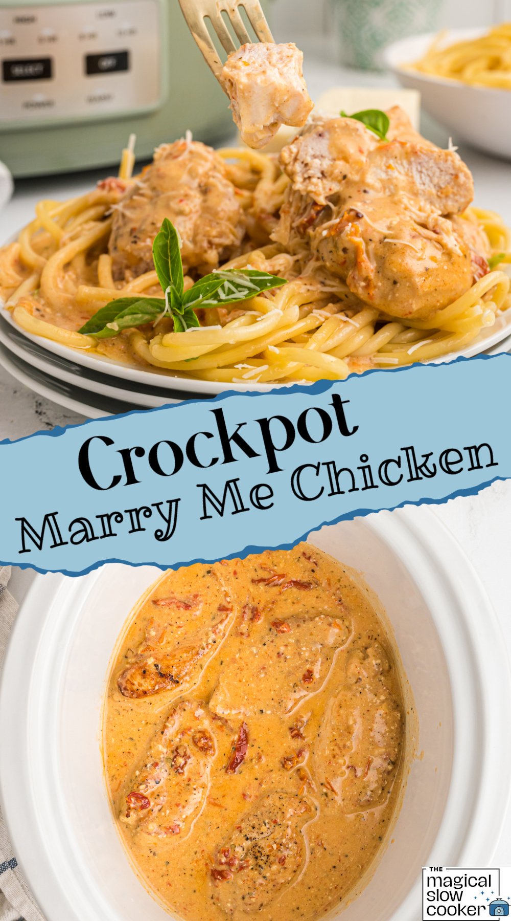 Creamy marry me chicken in a slow cooker.