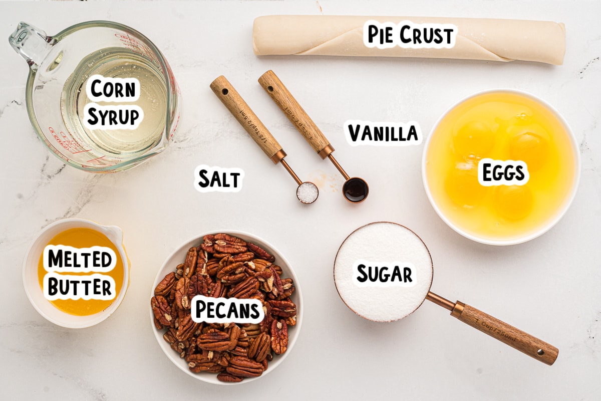ingredients for pecan pie on a table.