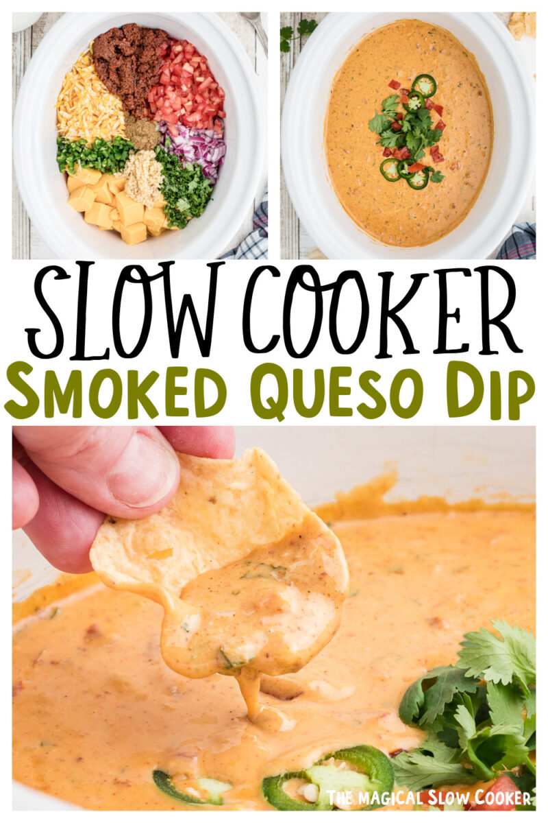 Collage of smoked queso with text overlay for pinterst.