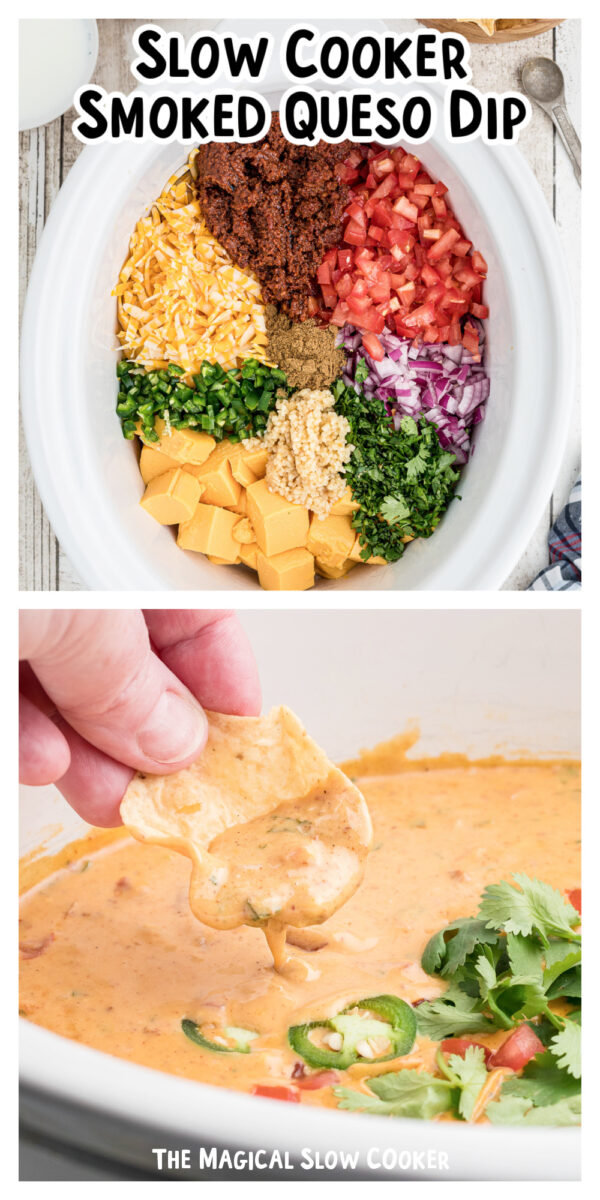 Long image of smoked queso with text.