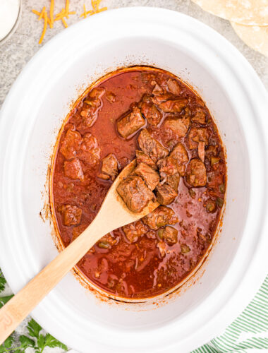 steak burrito filling in slow cooker.