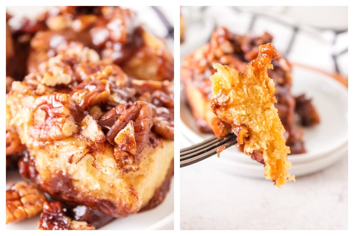 2 images of sticky buns.