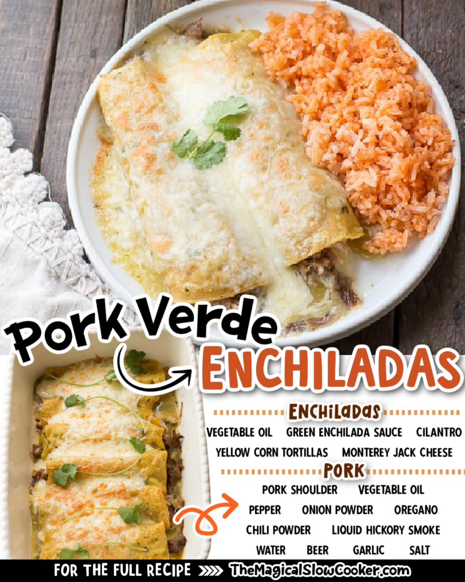 Collage of pork verde images with text of what the ingredients are for facebook or pinterest.