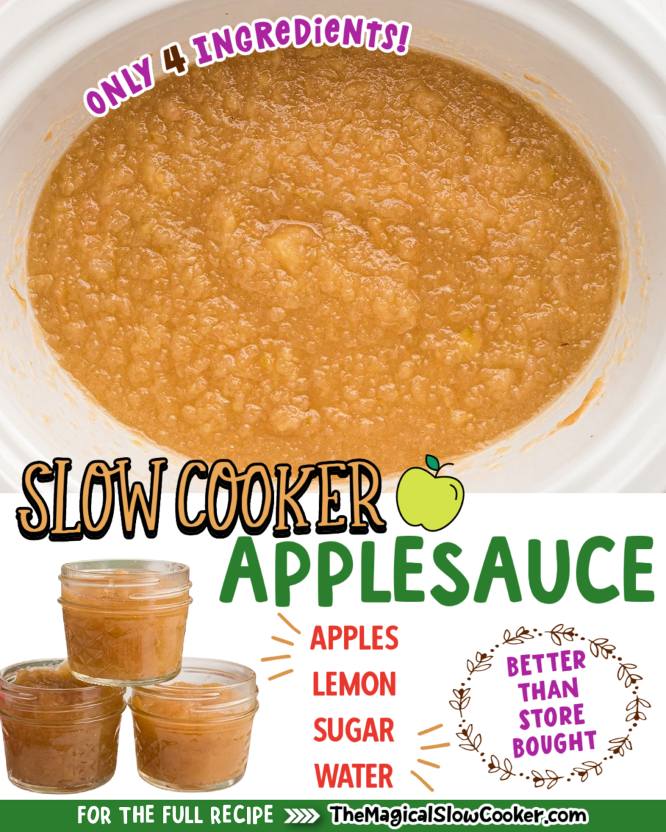 Collage of apple sauce images with text of what the ingredients are for facebook or pinterest.