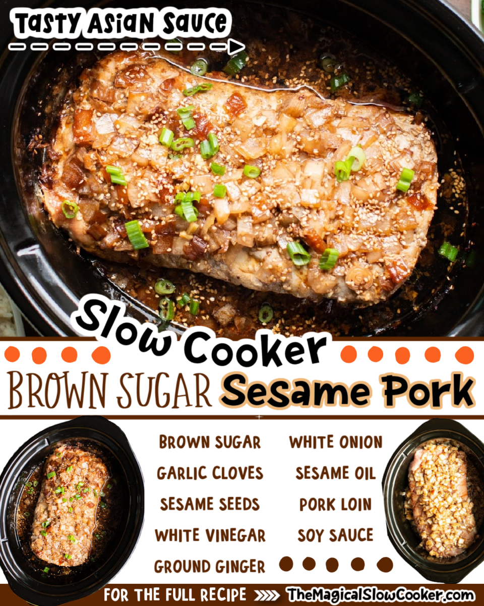 Collage of brown sugar sesame images with text of what the ingredients are for facebook or pinterest.