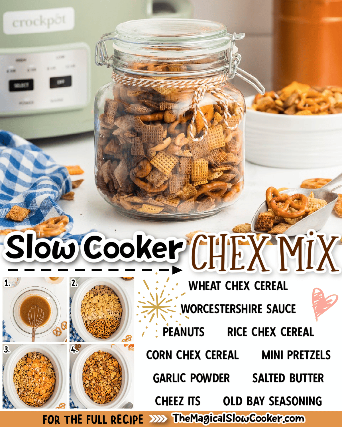 Collage of chex images with text of what the ingredients are for facebook or pinterest.
