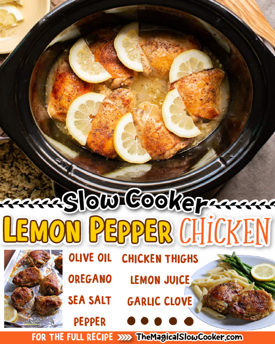 Collage of lemon pepper chicken images with text of what the ingredients are for facebook or pinterest.
