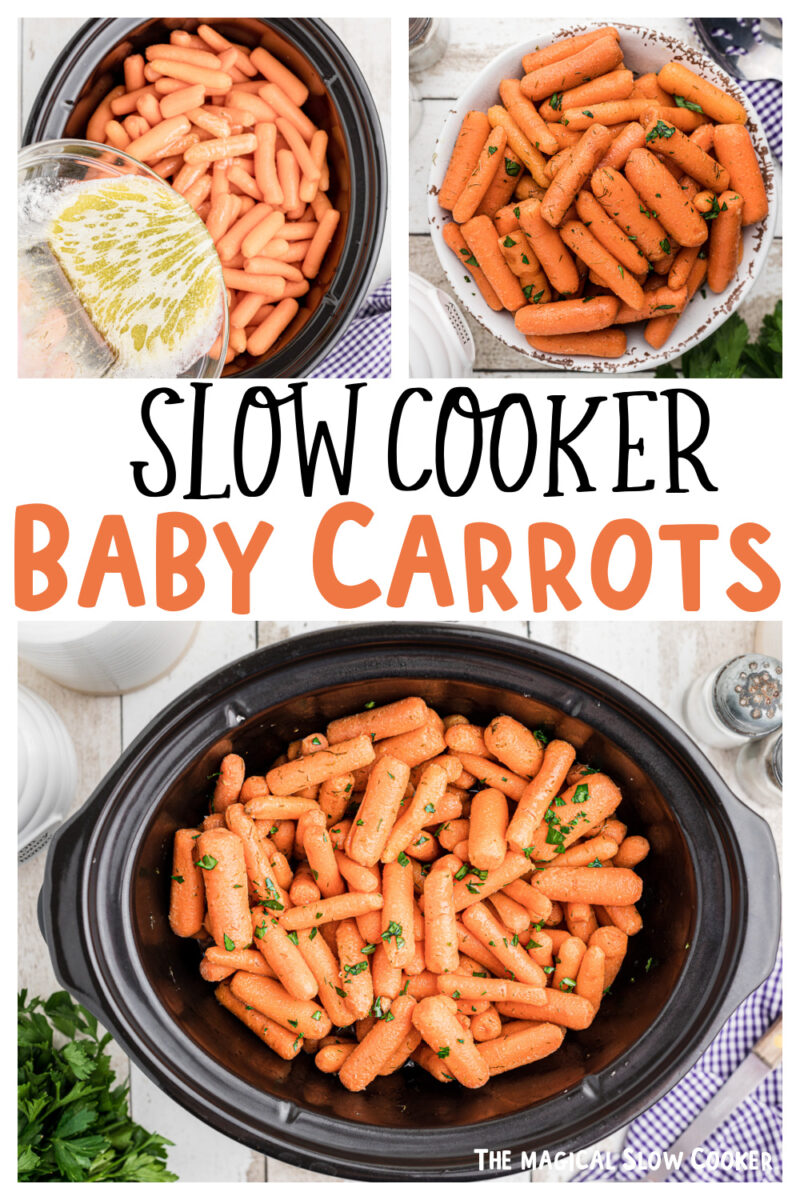 collage of baby carrots images with text overlay for pinterest.