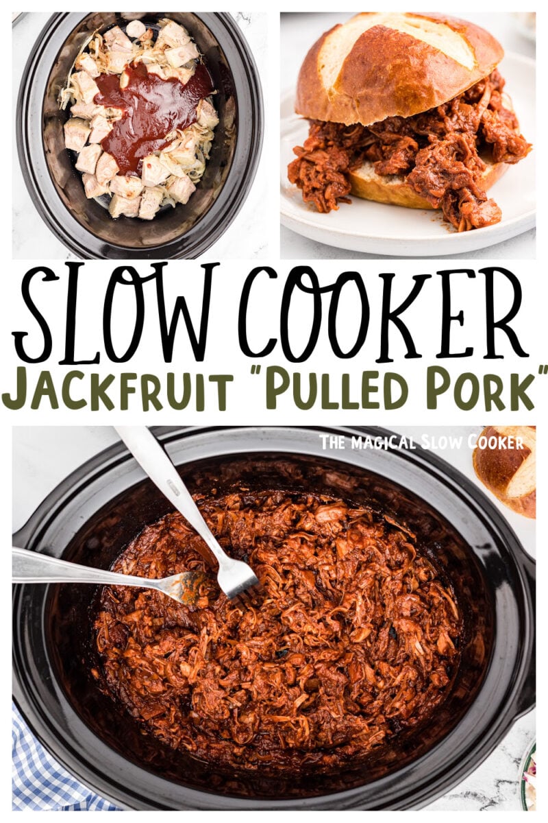 Collage of jackfruit "pulled pork" images for pinterest.
