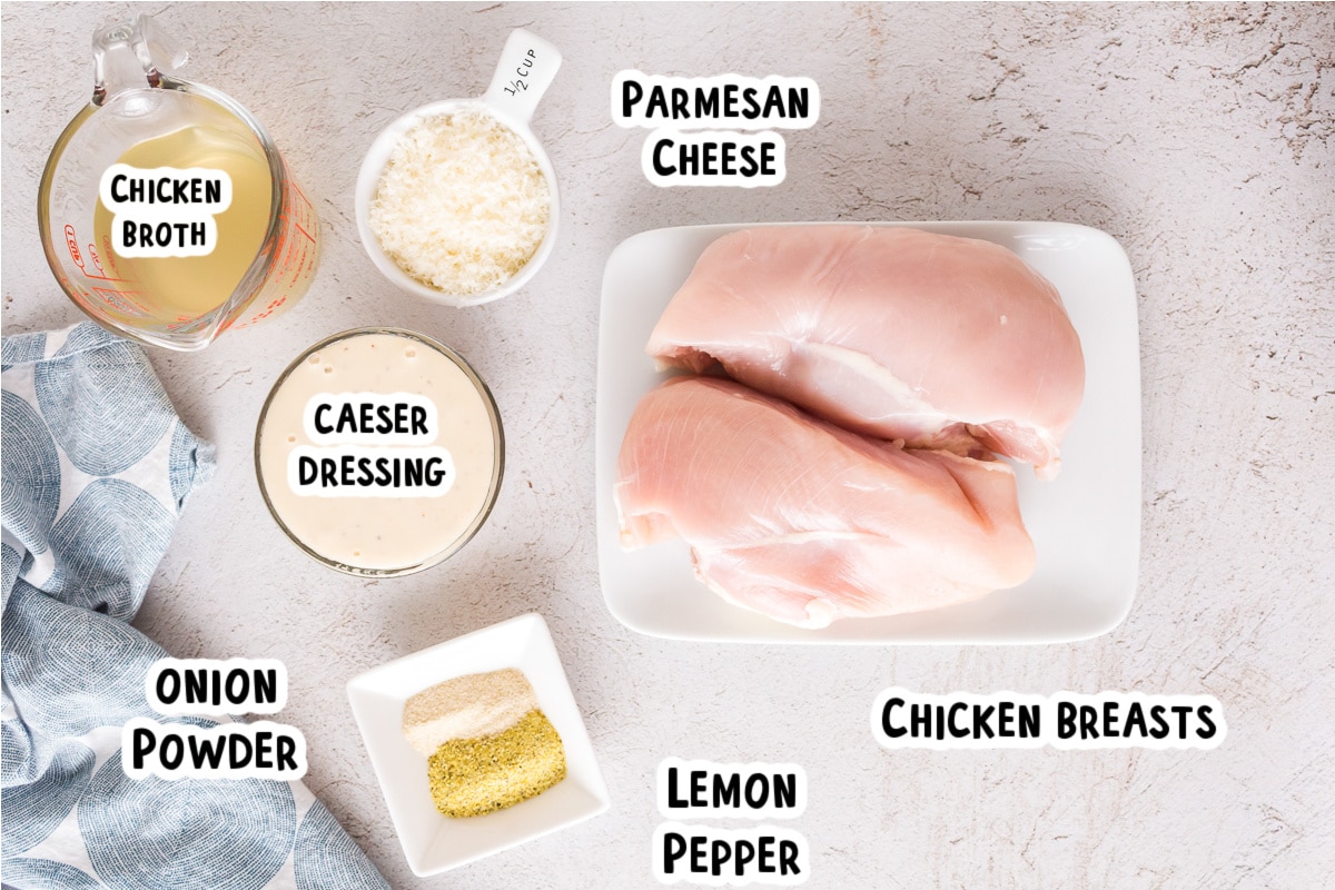 Ingredients for caeser chicken on a table.