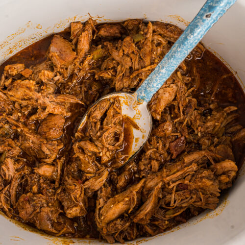 cafe rio pork shredded in a crockpot.