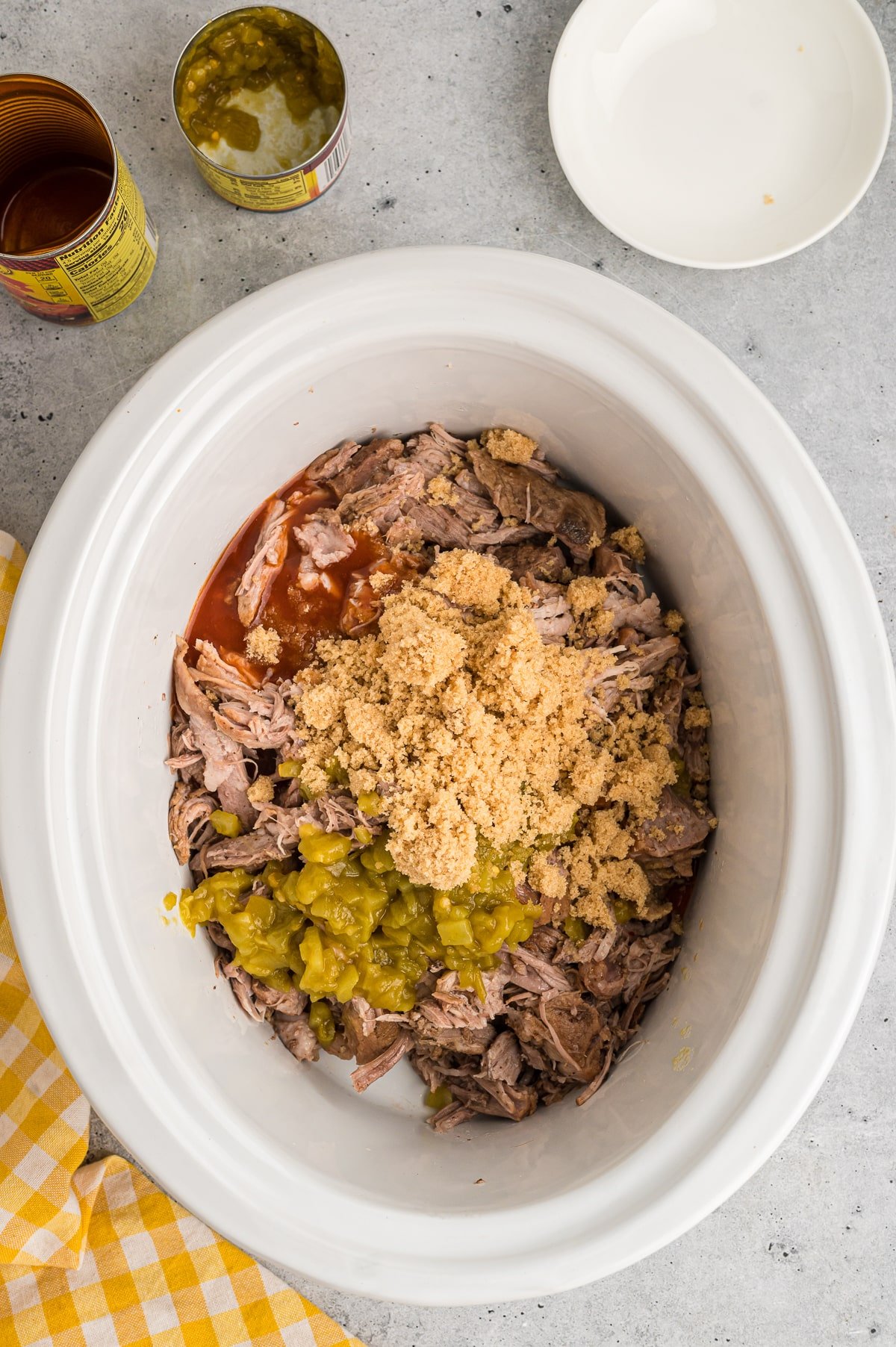 Shreded pork with brown sugar and green chiles.