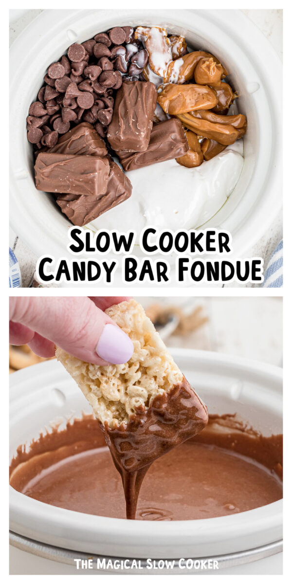 Long image of chocolate fondue with text overylay.